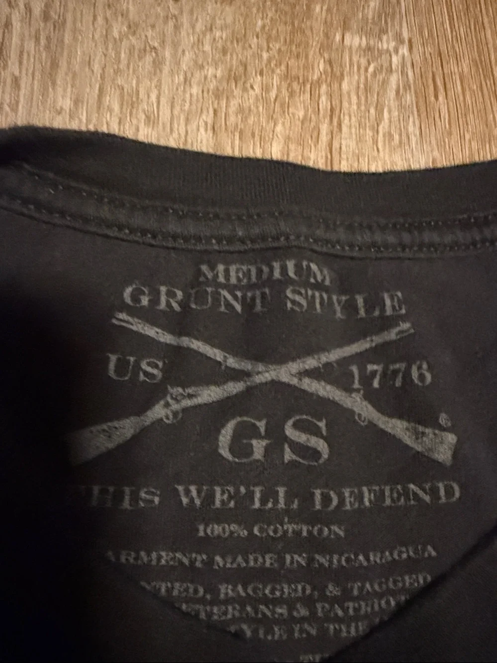 Grunt Style Black Tee with Faded American Flag Print